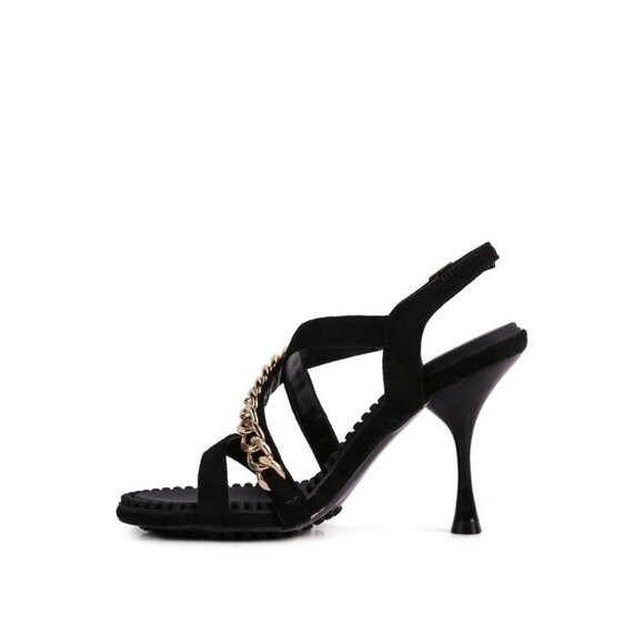 DOMEDA Metal Chain Mid Heel Sandal- Black